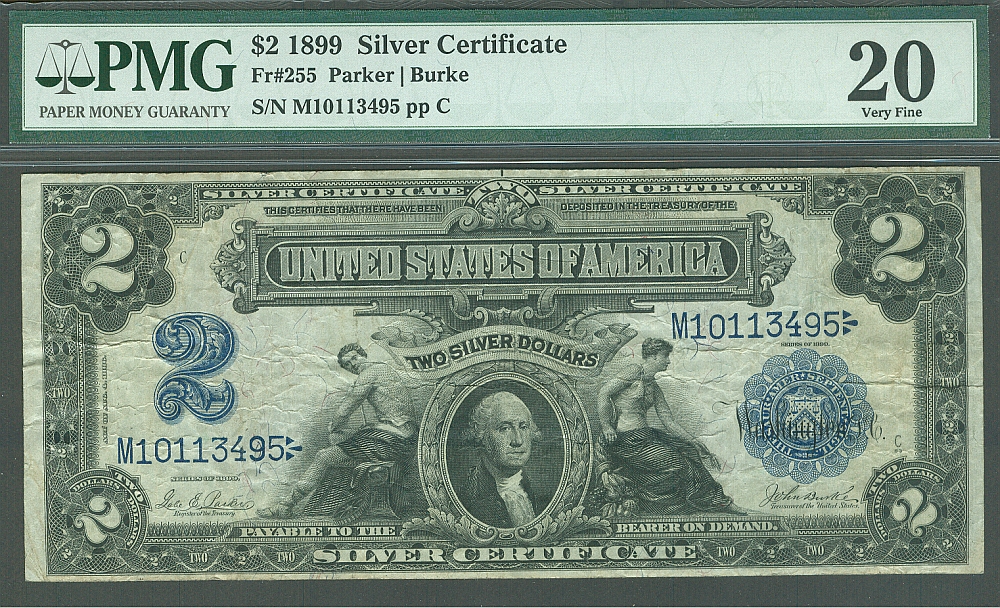 Fr.255, 1899 $2 Silver Certificate, M10113495, VF, PMG-20